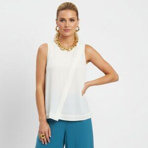 Tart Ivory Sleeveless Drape Front Zip Shoulder Top NEW M